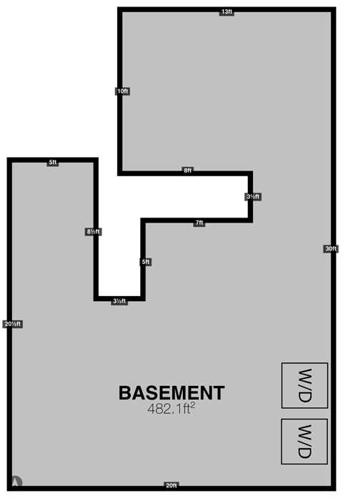 a floor plan of a room with a basement